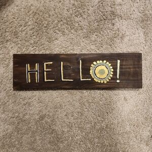 Handcrafted Wooden 'Hello' Sign With Sunflower